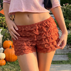 Layered Ruffle Lace Elastic Waist Shorts