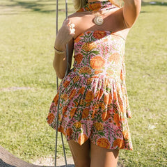 Floral Tube Mini Dress With Scarf