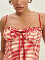 Ribbion Strap Gingham Crop Top