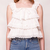 Square Neck Babydoll Eyelet Tiered Tank Top