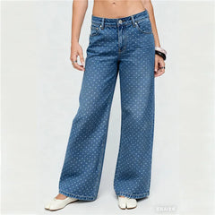 Polka Dot Wide Leg Denim Pants