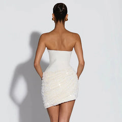 Scarf Collar Sequin Strapless Mini Dress