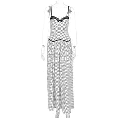 White Polka Dot Lace Trim Maxi Dress