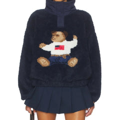 Bear Pattern High Collar Fleece Sweater
