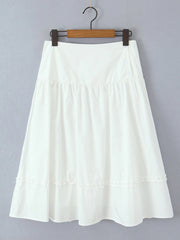 Round Neck Long Sleeve Crop Top And Low Waist Midi A Line Skirt Two Piece Set