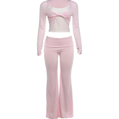 Cami Top With Detachable Sleeve And Flare Yoga Pants 3-Piece Set