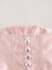 Pink Heart Bow Tube Corset Top and Mini Skirt Set