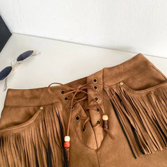High Waist Tassels Design Shorts