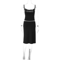 Spaghetti Strap Top And High Waist Ruched Midi Skirt Set