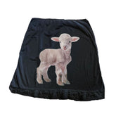 Black skirt with a lamb print on a white background