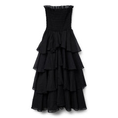 Smocked Ruffled Strapless Tiered Long Dress