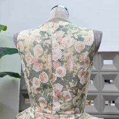 Jacquard Floral Print O-neck Sleeveless Irregular Weave A-line Mini Dress