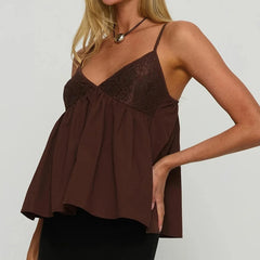 Lace Patchwork Babydoll Tank Top