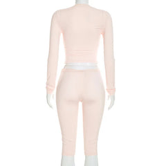 Lace Trim Button Front Cropped Top And Capri Pants Set