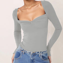 Sweatheart Neck Long Sleeve Top