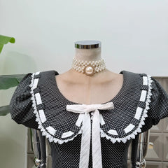 Peter Pan Collar Polka Dot Bow Flared Mini Dress