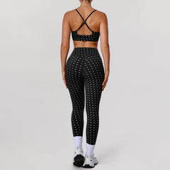 Polka Dot Yoga Sports Bra And High Waist Legging And Shorts Set