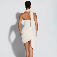 Scarf Collar Sequin Strapless Mini Dress