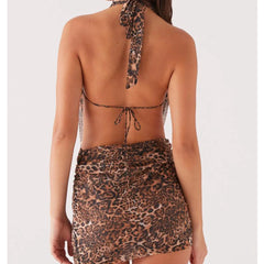 Halter Deep Neck Backless Mesh Mini Dress