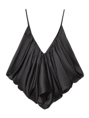 Satin Pleated Puff Hem Crop Top