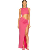 Pink Sleeveless Cut Out Maxi Dress