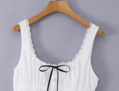 White Lace Trim Ribbon Bow Front A-Line Mini Dress