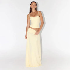 Yellow Spaghetti Strap Crop Top And Maxi Skirt Matching Set