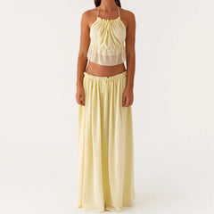 Tie Front Cami Backless Crop Top And Long Skirt Set