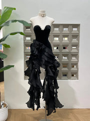 Strapless Diamonds Patchwork Ruffles Long Dress