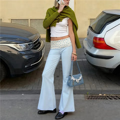 Floral Print Fold Over Waist Wide Straight Leg Trousers