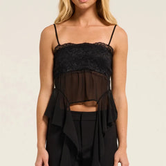 Lace Ruffle Long Trim Cami Top