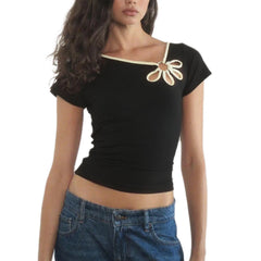 Solid Colour Cut Out Ring Keyhole Shirt
