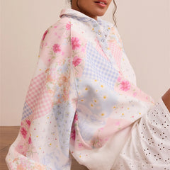 Turn-down Collar Patchwork Print Sweatshirt