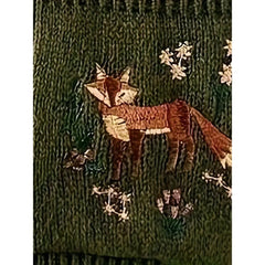 Fox Embroidery Cropped Open Front Cardigan