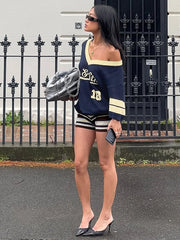 Knit Letter Print V-neck T-Shirt