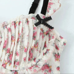 Beige Pink Flower Print Milkmaid Mini Dress