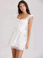 Eyelet Bow Waist Mini Dress