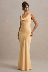 Satin Cowl Neck Backless Maxi Dress