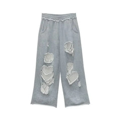 Grey Distressed Holes Sweatpants