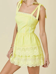 Lace Eyelet Layered Tie Up Mini Dress