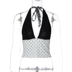 White Halter Polka Dot Crop Top