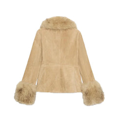 Brown Suead Faux Fur Patchwork Jacket