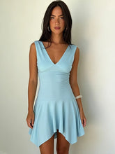 V-neck Frill Hem Sleeveless Mini Dress