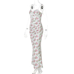White Floral Corset Print Maxi Dress