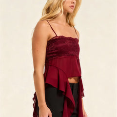 Lace Ruffle Long Trim Cami Top