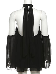 Frill Off-shoulder Long Sleeve Chocker Mini Dress