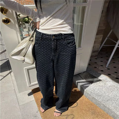 Polka Dot Wide Leg Denim Pants