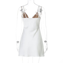 White Spaghetti Strap Lace Trim Mini Dress