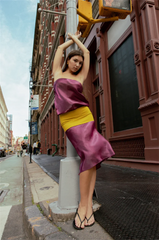 Satin Tube Color Patchwork Long Dress