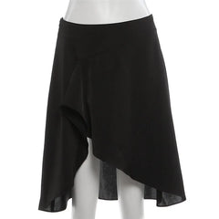 Black V-Neck Frill Slit Sleeve Top And Midi Irregular Skirt Set